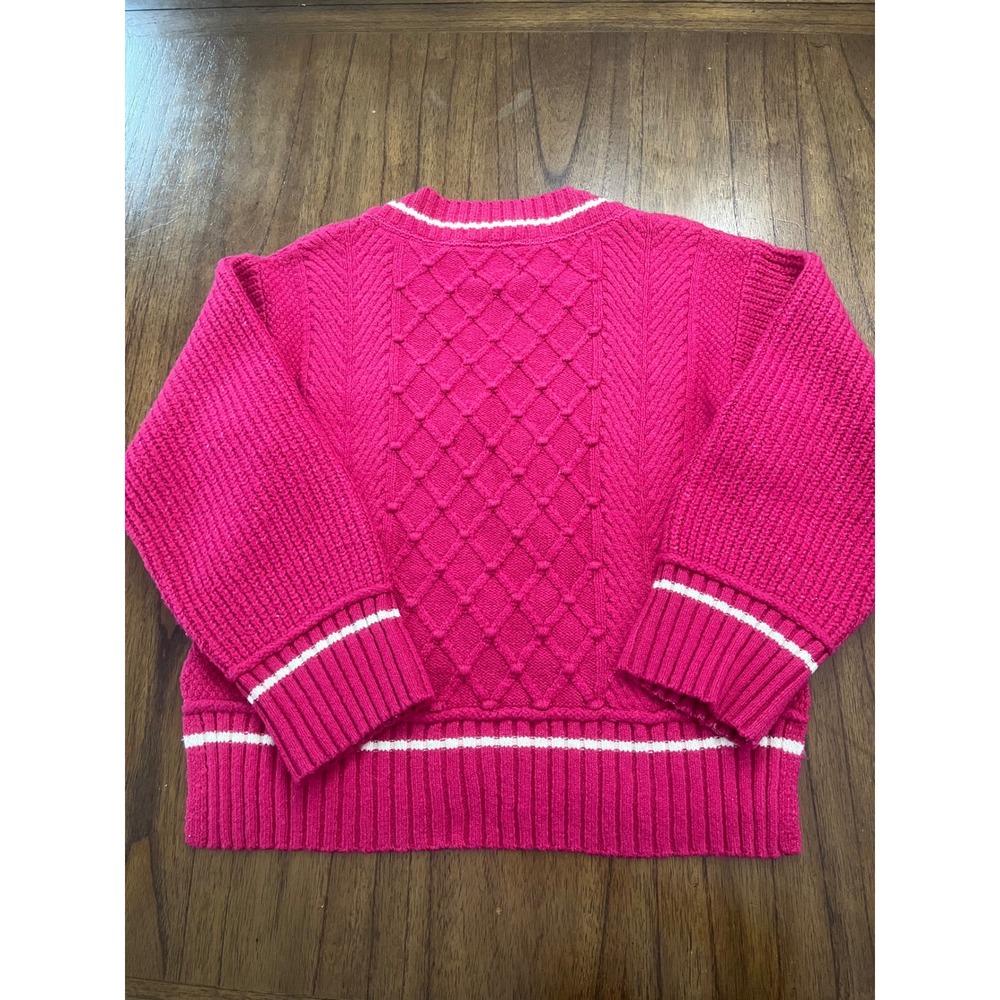 Maeve Anthropologie Hot Pink Cable Knit V-Neck Tipped Varsity Sweater Medium - Picture 10 of 10